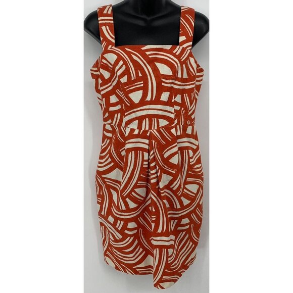 Banana Republic Shift Dress Women Size 8P P8 Petite Orange Ivory Geometric B22FS - Picture 1 of 9
